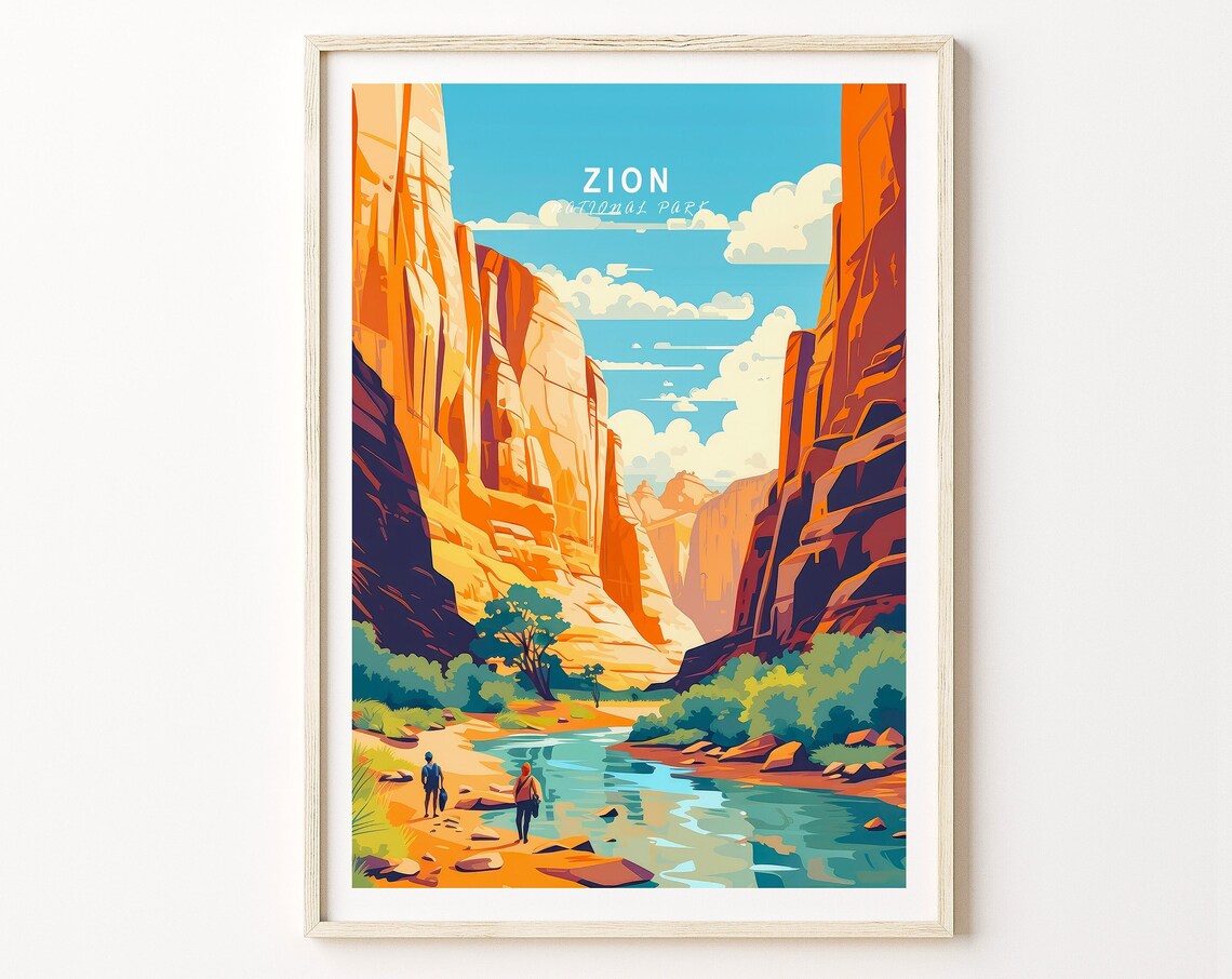 Zion Utah Travel Poster, Zion National Park Art Print