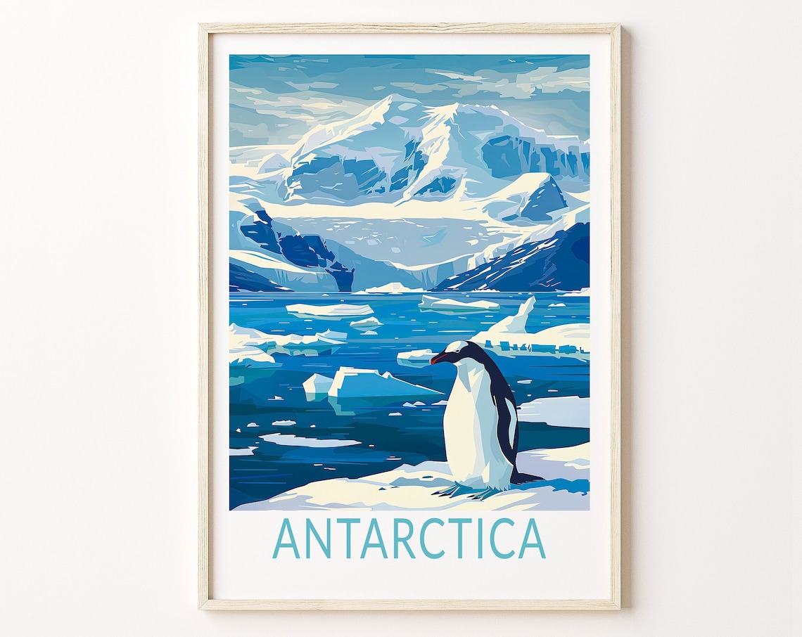Antarctica Travel Poster, South Pole Wall Art