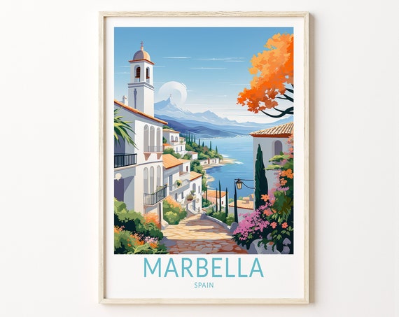 Marbella Spain Travel Poster, Spain Wall Art Print