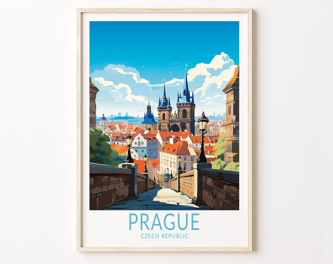 Prague Travel Poster, Custom Wall Art Print
