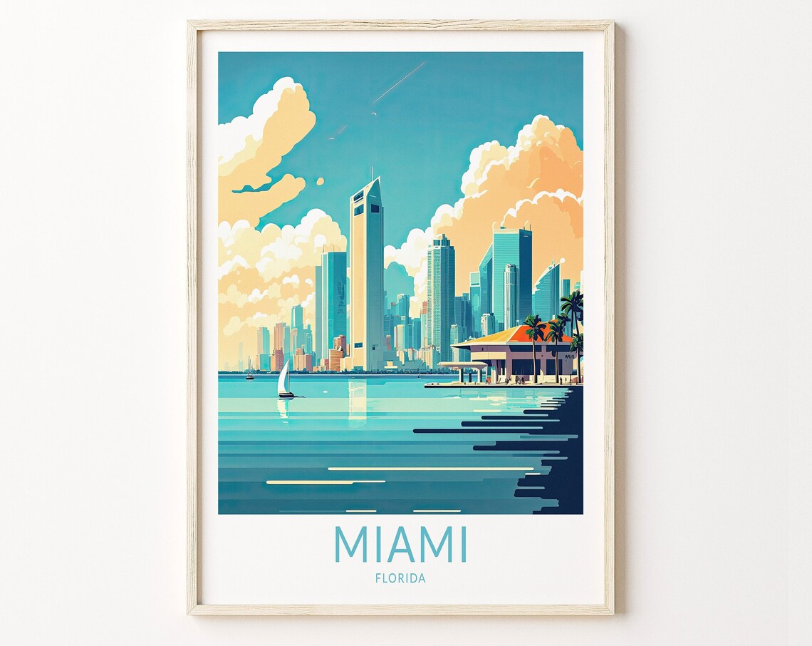 Miami Florida Skyline Travel Poster, Home Decor