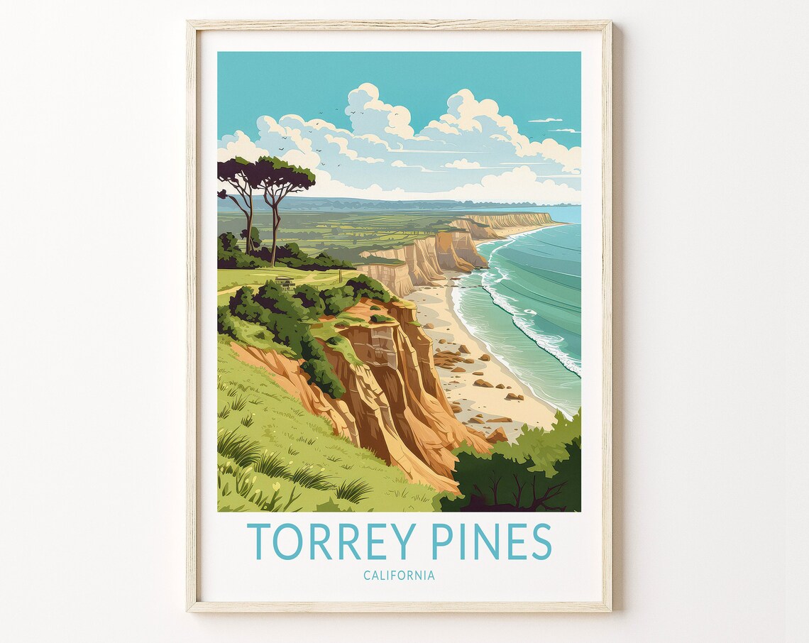 Torrey Pines California Travel Poster, San Diego Coast