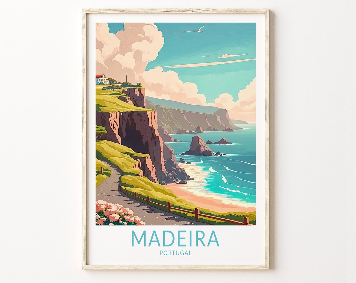 Madeira Portugal Ocean Cliffs Coastal Path Sunset Travel Poster