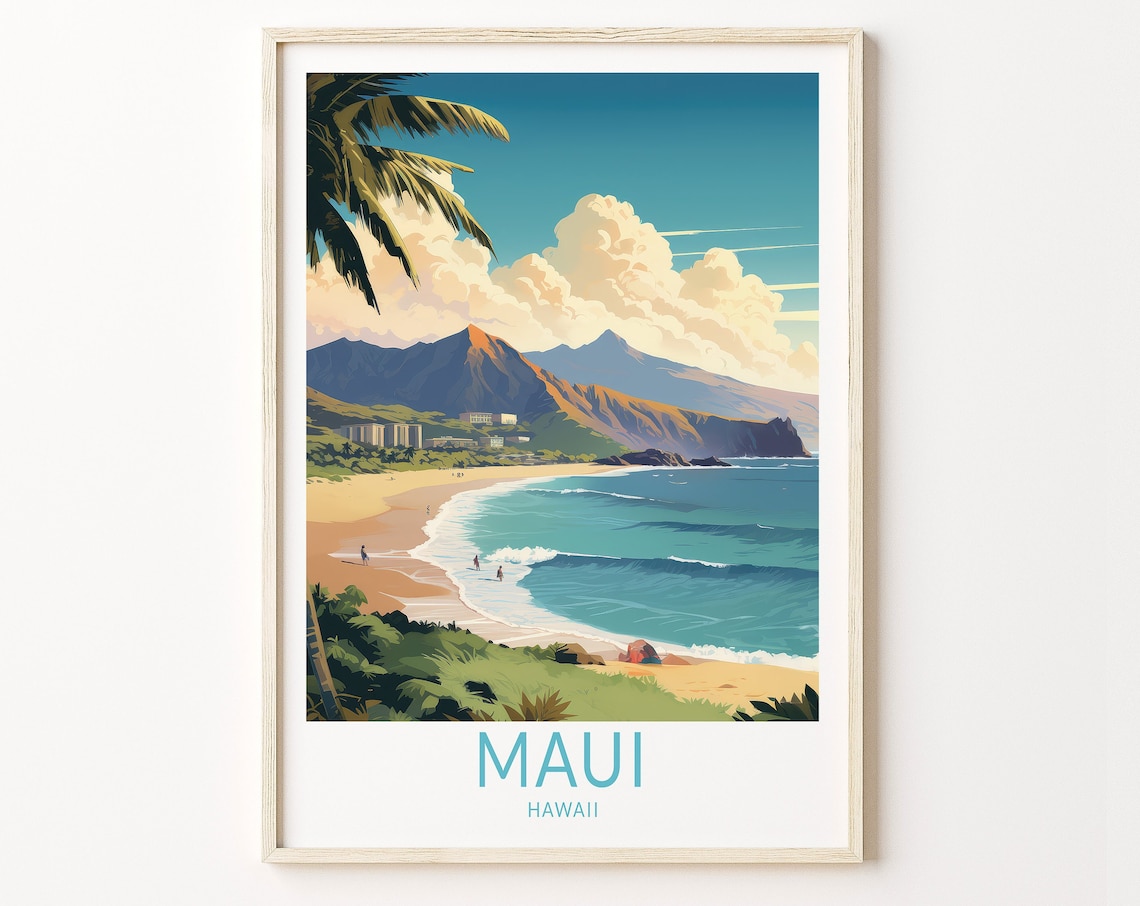 Hawaii Kauai Travel Poster, Coastal Wall Art Print