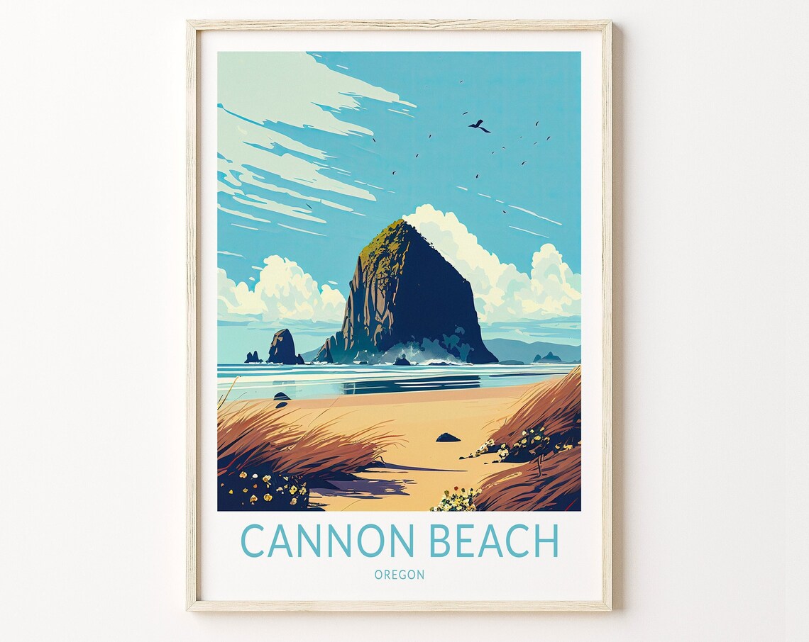 Cannon Beach Travel Poster, Oregon Wall Art Print