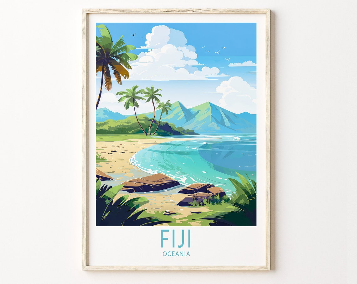 Fiji Oceania Travel Poster Fiji Poster Print Fiji Coastal Wall Art Fiji Coast Wall Decor Custom Travel Poster Birthday Gifts