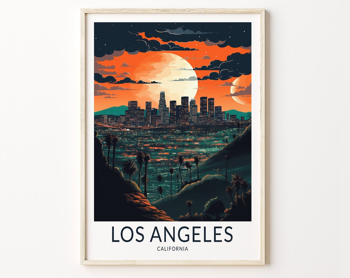 Los Angeles California Travel Print Wall Art Los Angeles Night Travel Poster California Travel Poster Travel Home Dcor Wall Art