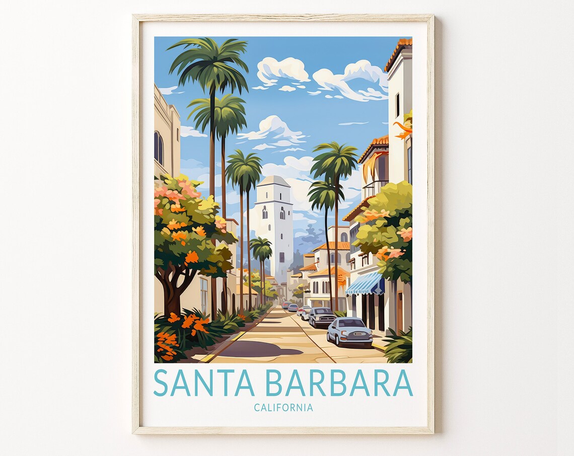 Santa Barbara Travel Poster, California Wall Decor