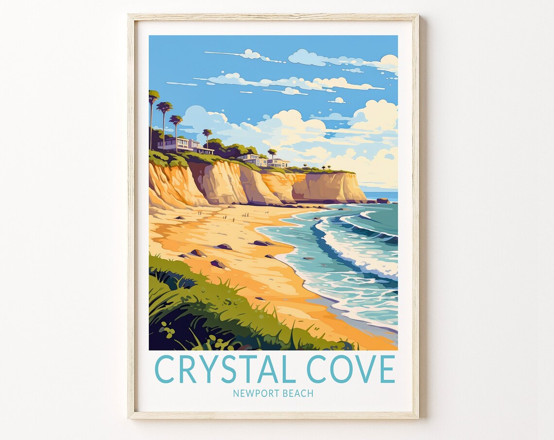 Crystal Cove California Travel Poster, Newport Beach