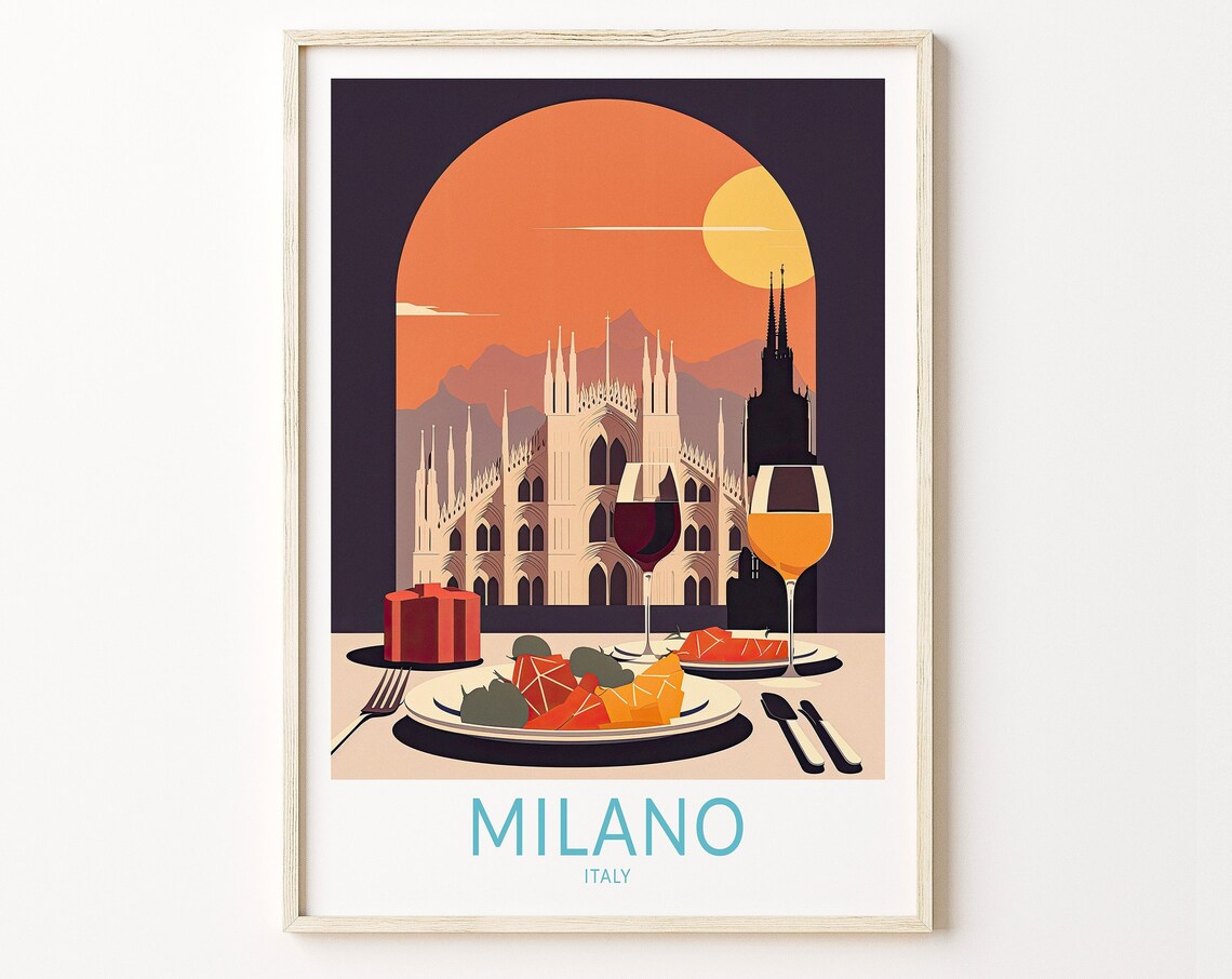 Milano Italy Travel Poster, Italian Food Wall Art