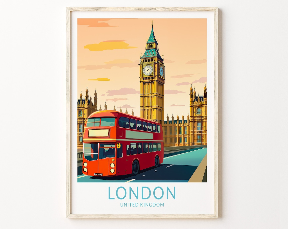 London Big Ben Bridge Travel Poster, England