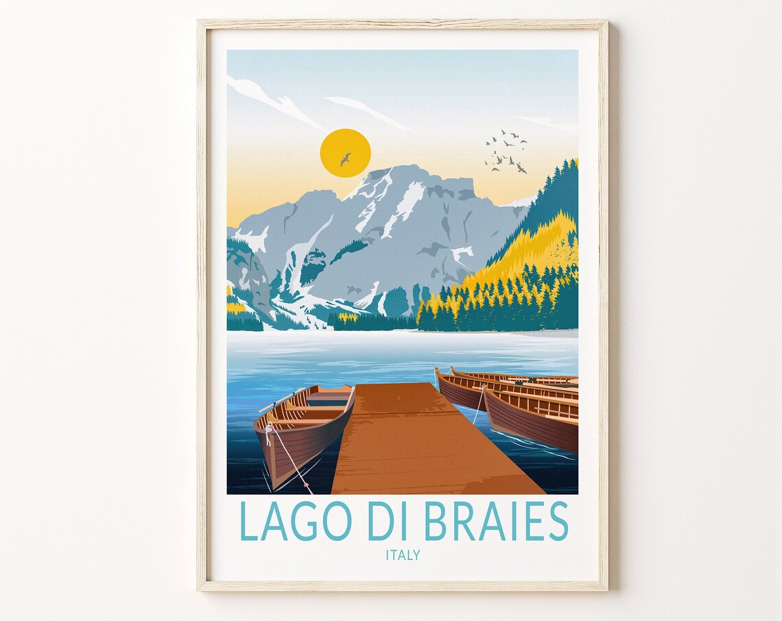 Lago Di Braies Italy Travel Poster, Custom Print