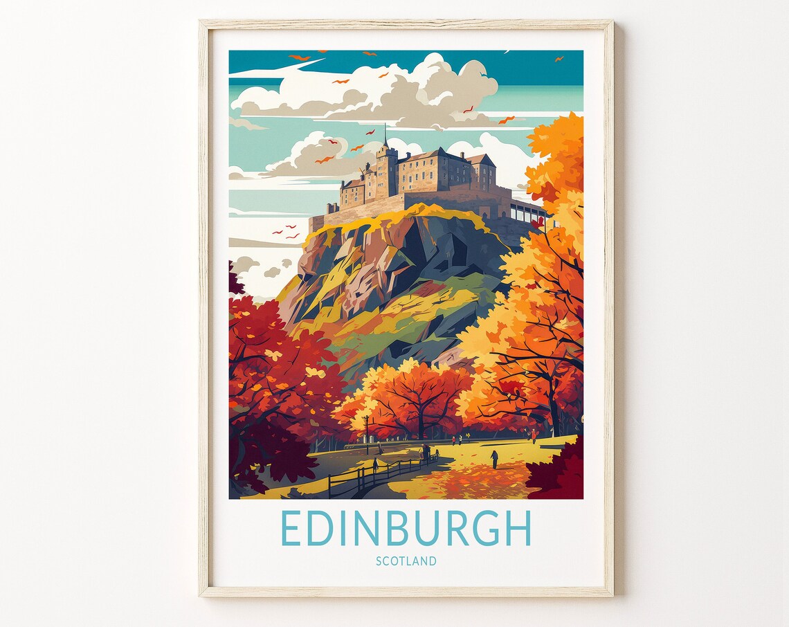 Edinburgh Scotland Travel Poster, Castle Wall Art