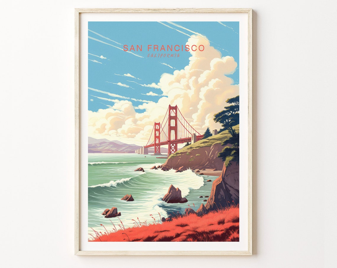 San Francisco California Golden Gate Bridge Sunset Travel Poster