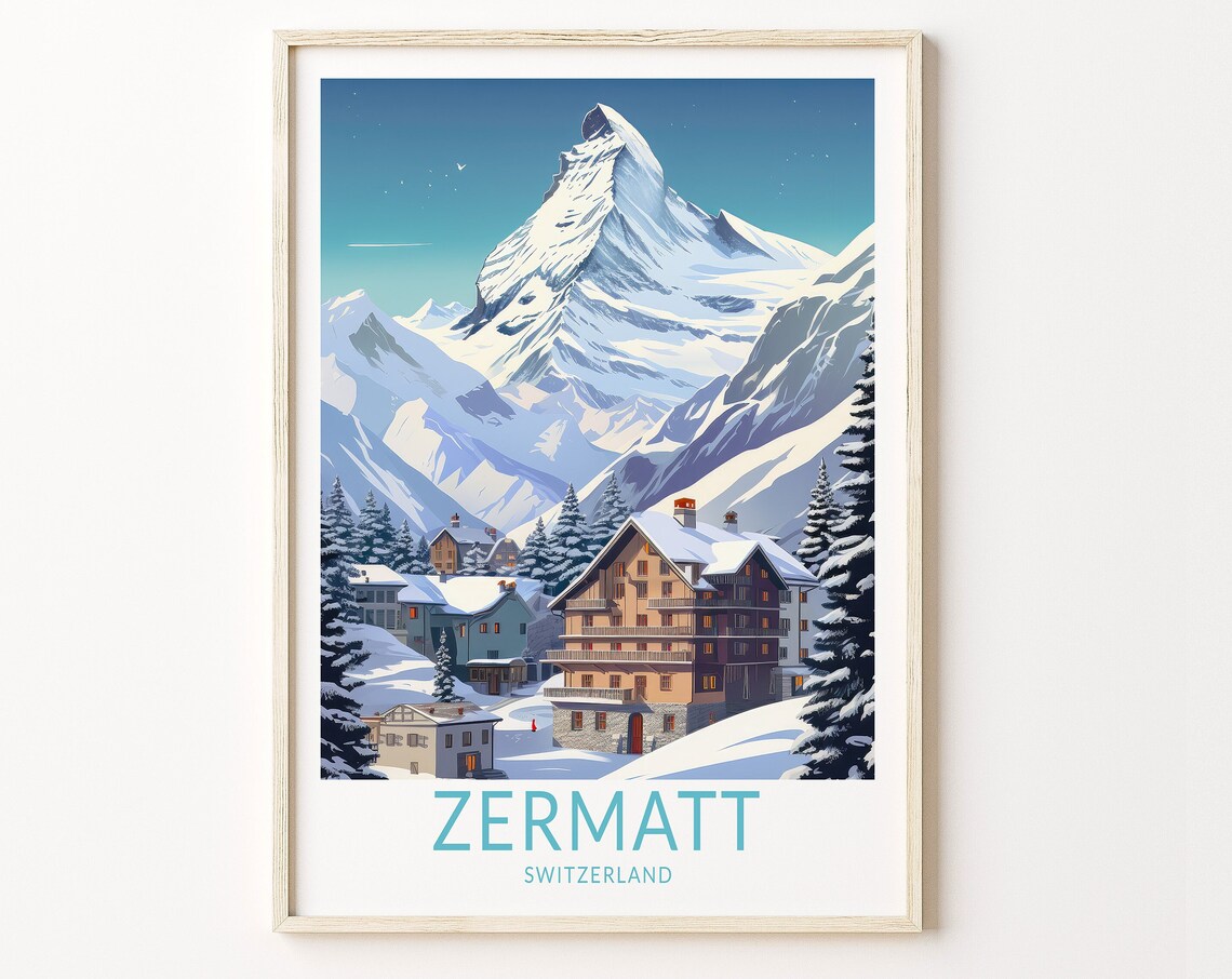 Zermatt Switzerland Travel Poster, Valais Canton