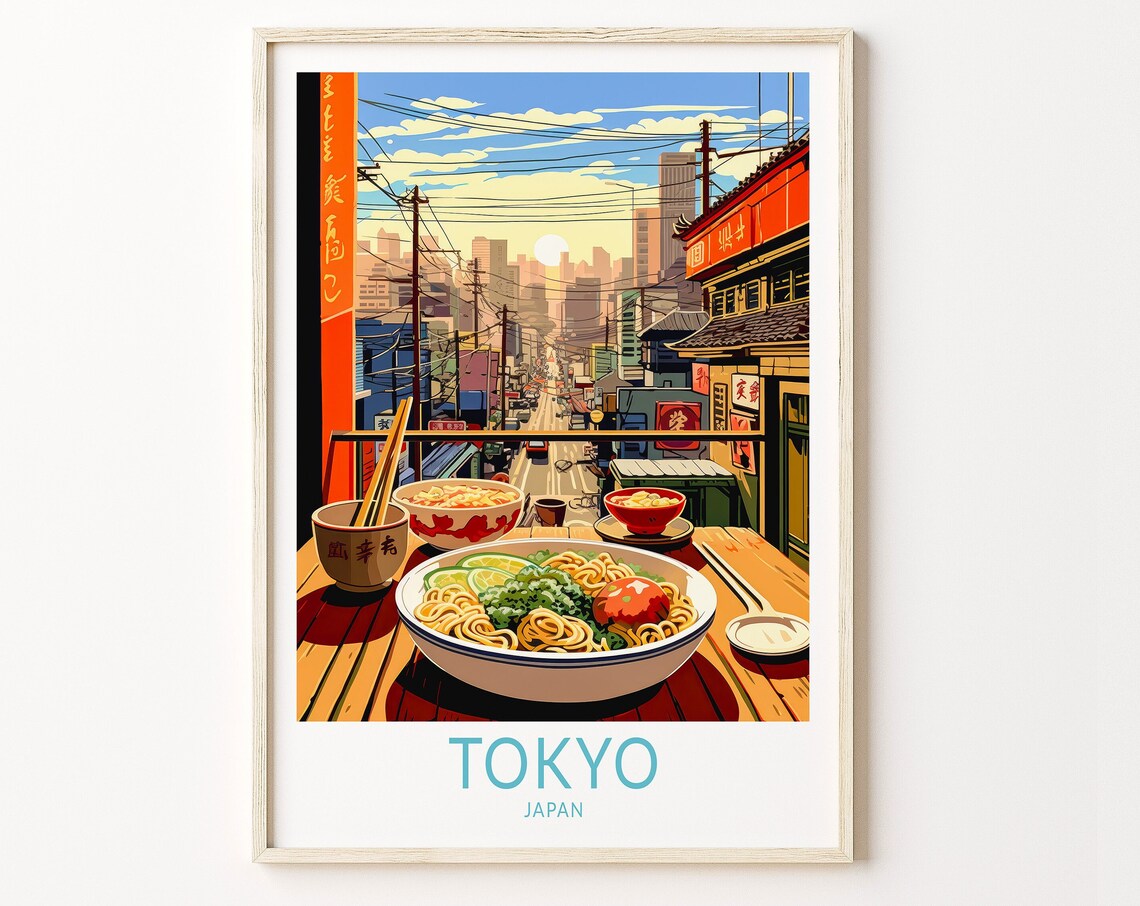 Tokyo Japan Ramen Travel Poster, Food Wall Art