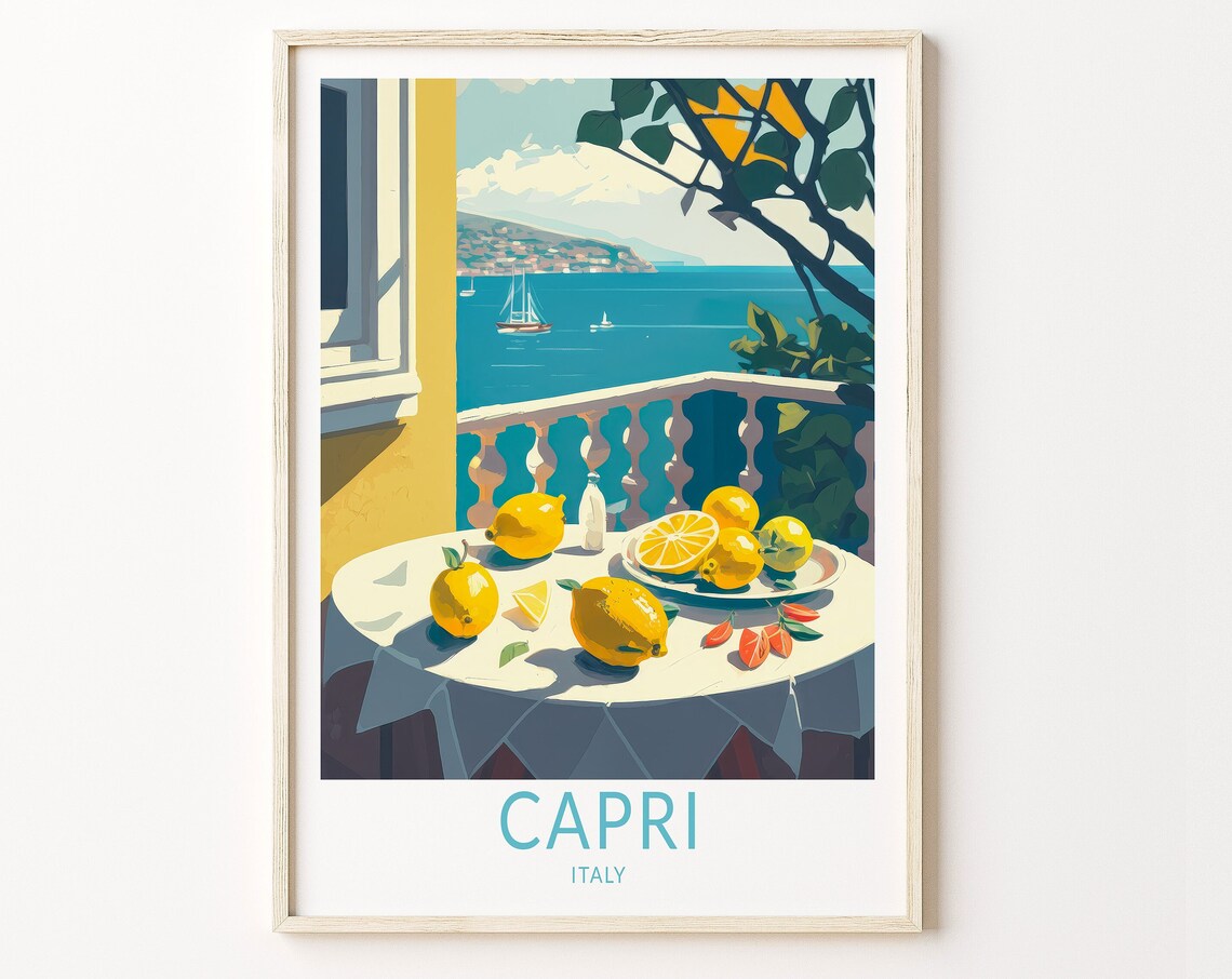 Capri Lemons Travel Poster, Italy Travel Art
