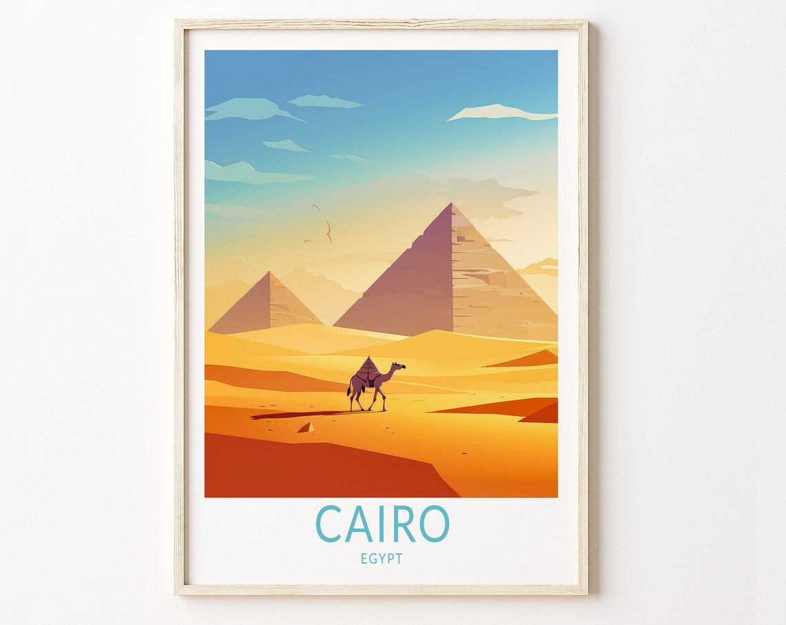Cairo Egypt Pyramids Of Giza With Camel Sunset Travel Poster