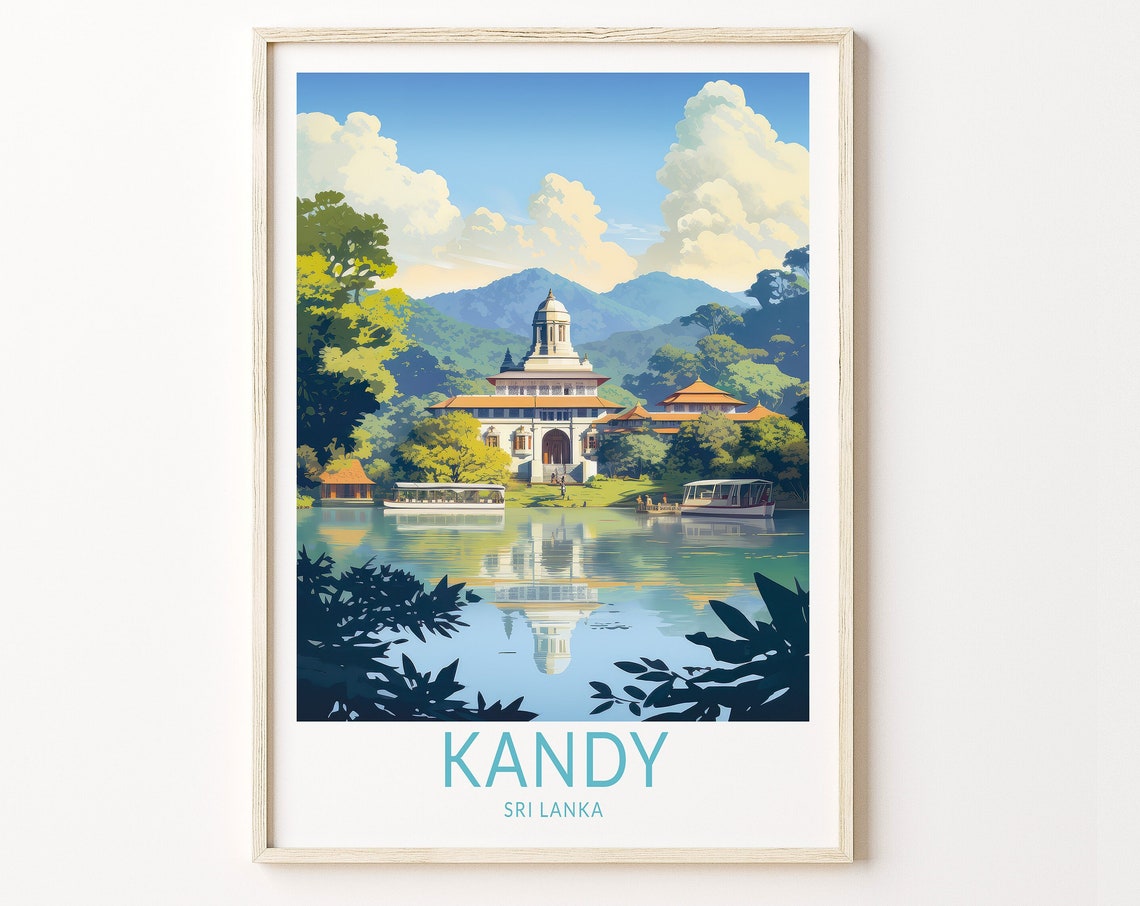 Kandy Sri Lanka Daylight Lakeside Temple Pavilion Travel Poster