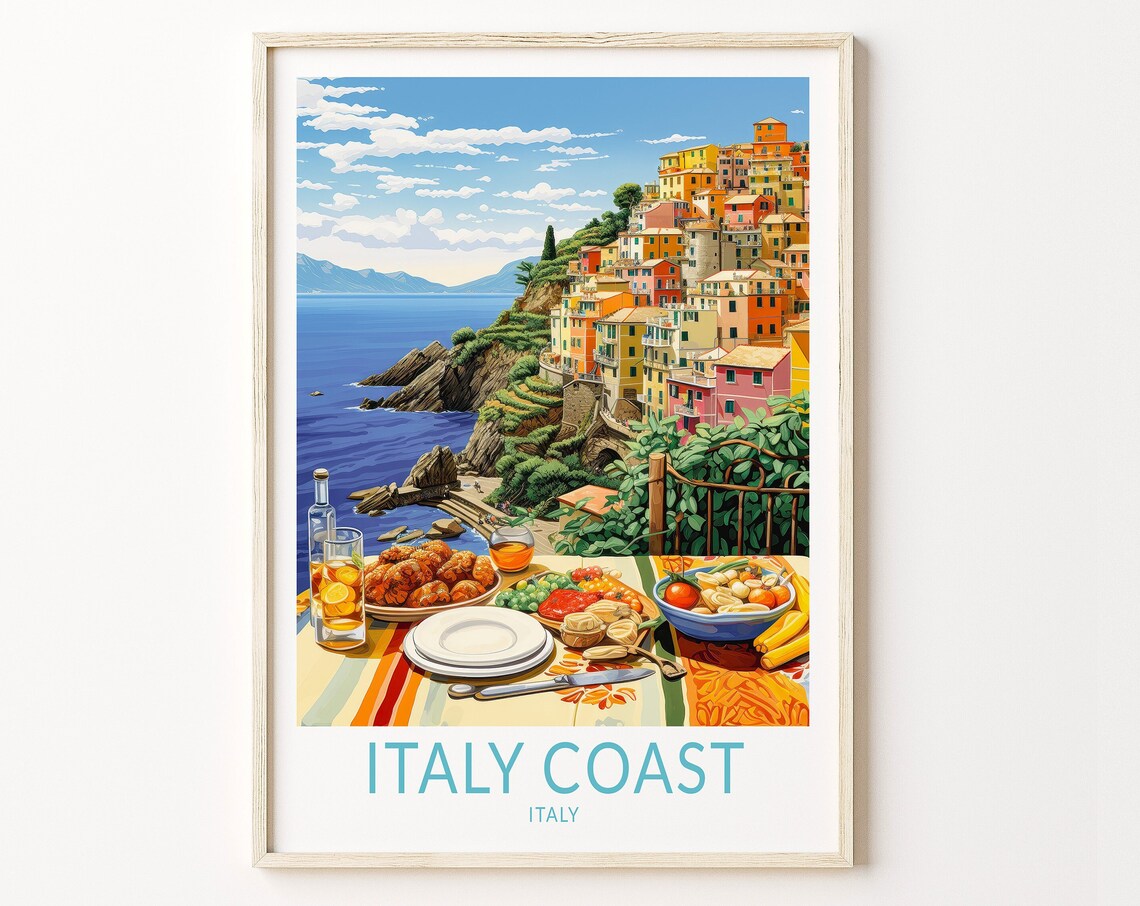 Italy Coast Travel Poster, Amalfi Coast Cinque Terre