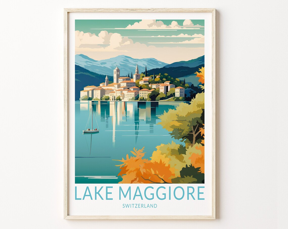 Lake Maggiore Switzerland Lakeside Old Town Village Travel Poster