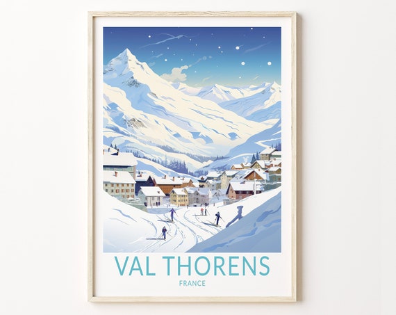 Val Thorens Ski Travel Print Val Thorens France Travel Poster Home Decor Wall Art France Winter Ski Travel Print Travel Gifts