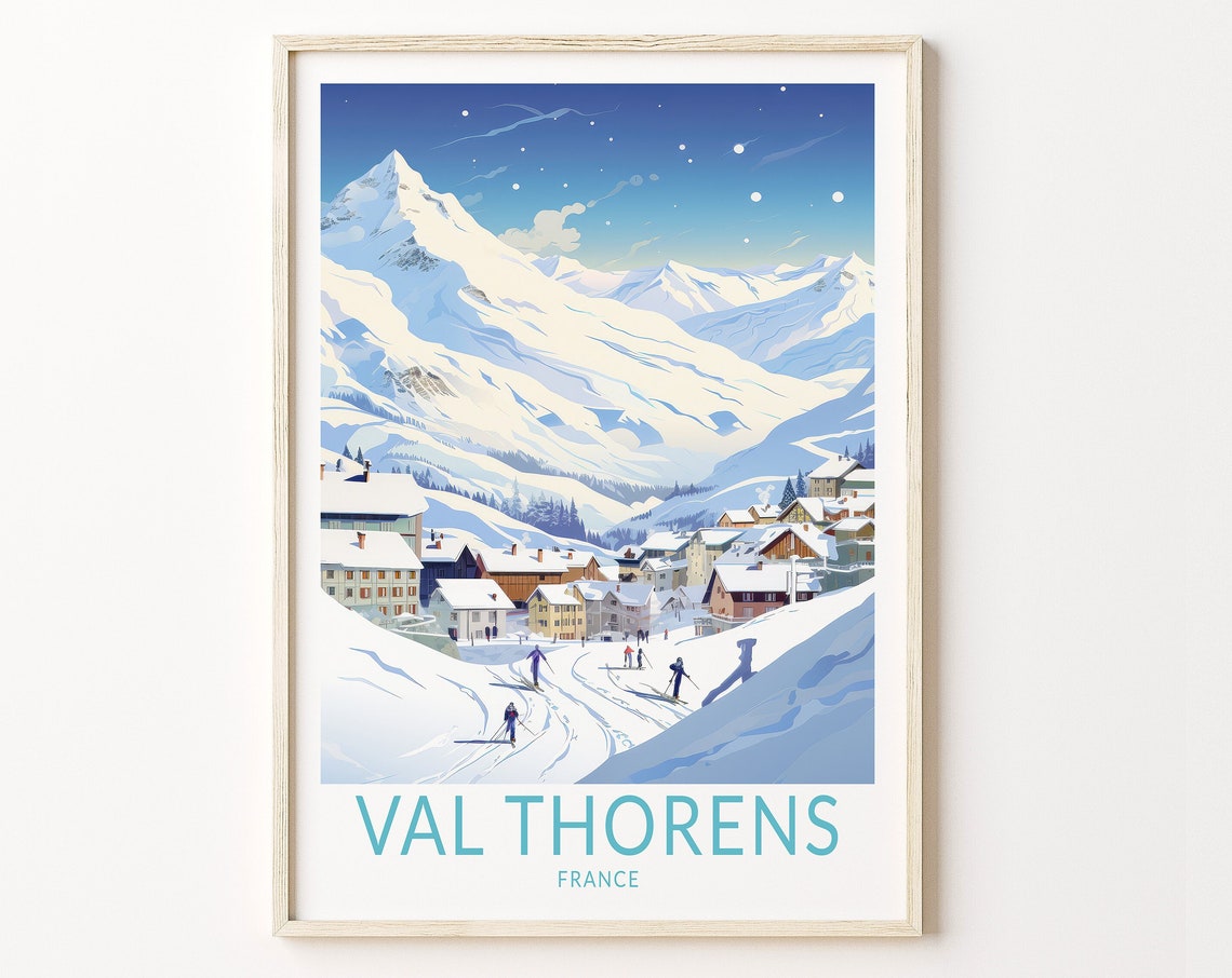 Val Thorens Ski Travel Print Val Thorens France Travel Poster Home Decor Wall Art France Winter Ski Travel Print Travel Gifts