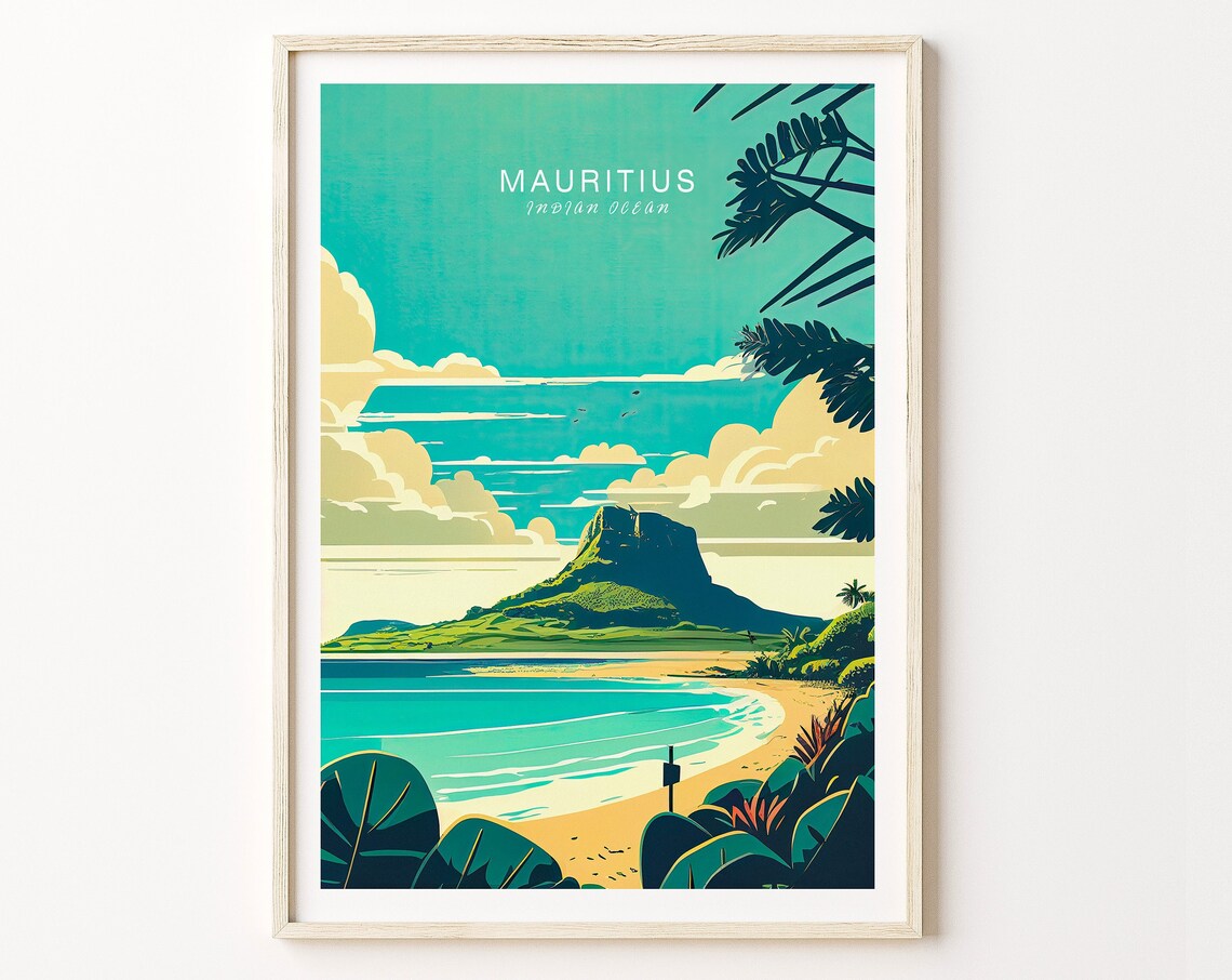 Mauritius Minimalist Travel Poster, Indian Ocean