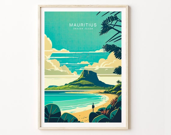 Mauritius Minimalist Travel Poster, Indian Ocean