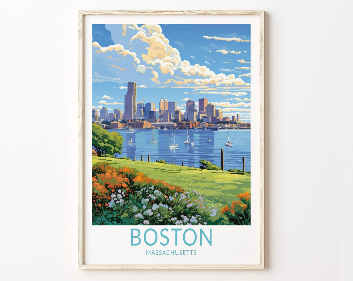 Boston Travel Poster, City Skyline Artwork