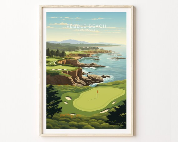 Pebble Beach California Travel Print Pebble Beach Monterey Poster Print Pebble Beach Golfing Wall Art Minimalist Coastal Wall Art