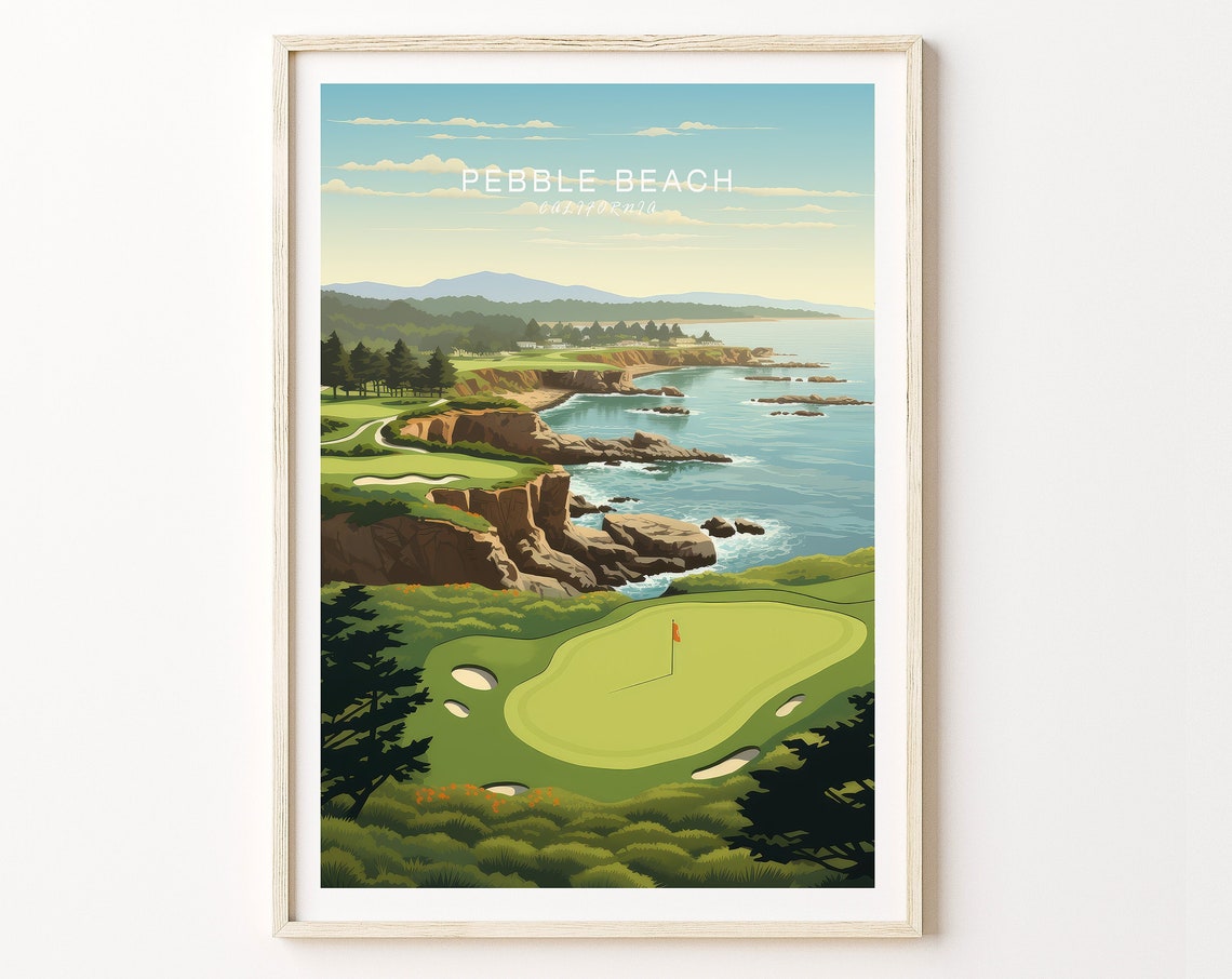 Pebble Beach California Golf Course Ocean Cliffs Travel Poster