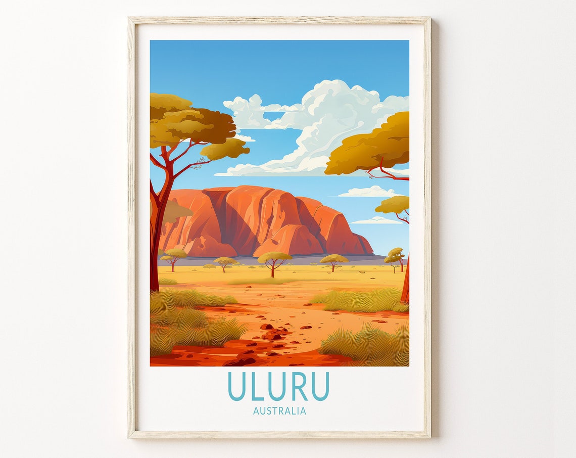Uluru Red Rock Desert Australia Outback Vintage Travel Poster