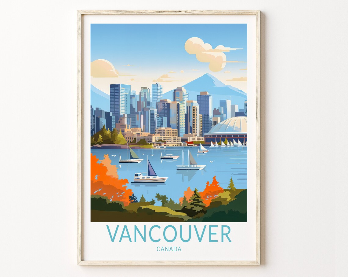 Vancouver Skyline Canada Travel Poster, Wall Art