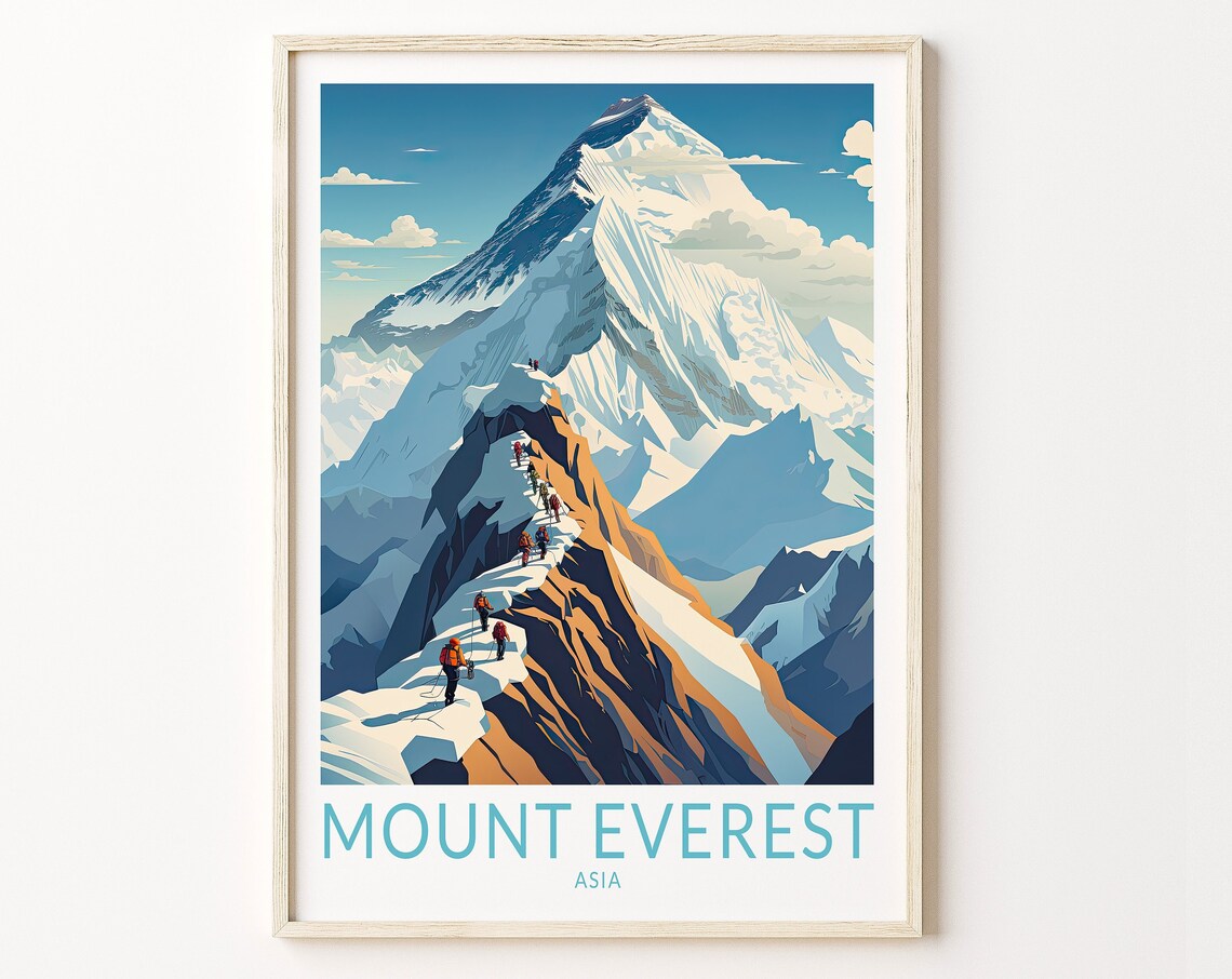 Mount Everest Travel Poster, Mountain Landscape Art Print