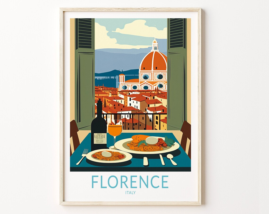 Florence Italy Travel Poster, Italian Food Art Print