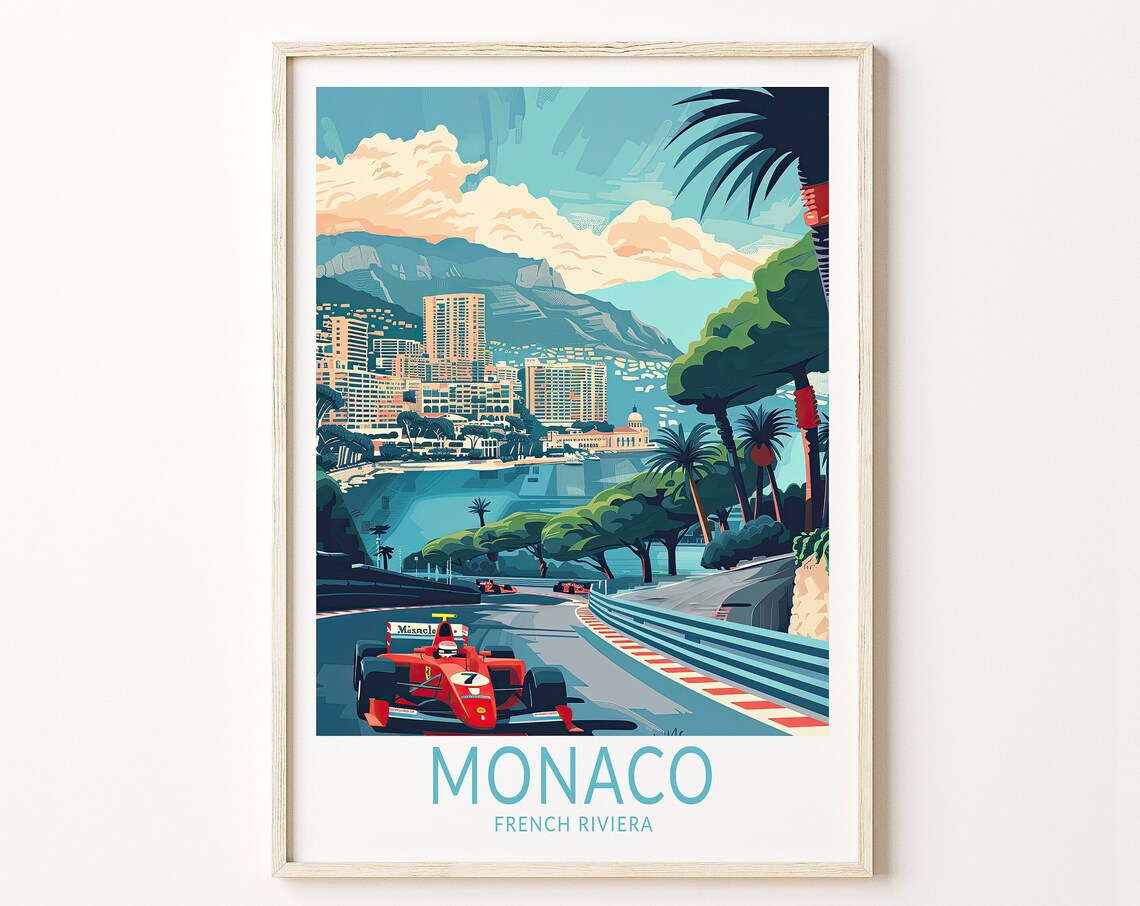 Monaco French Riviera Formula One Race Retro Travel Art Poster