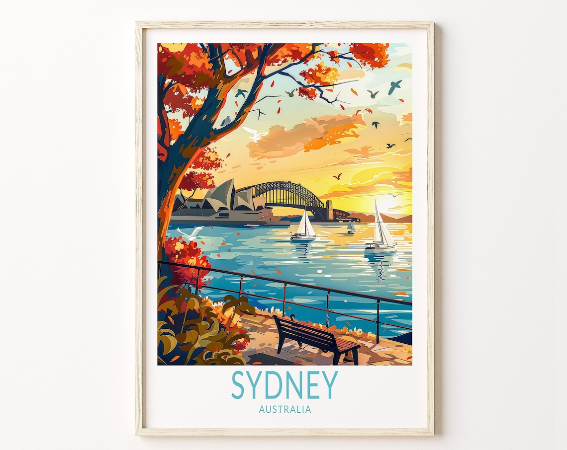Sydney City Travel Poster Sydney Australia Travel Art Poster Australia Home Decor Wall Art Australia Print Wedding Gifts