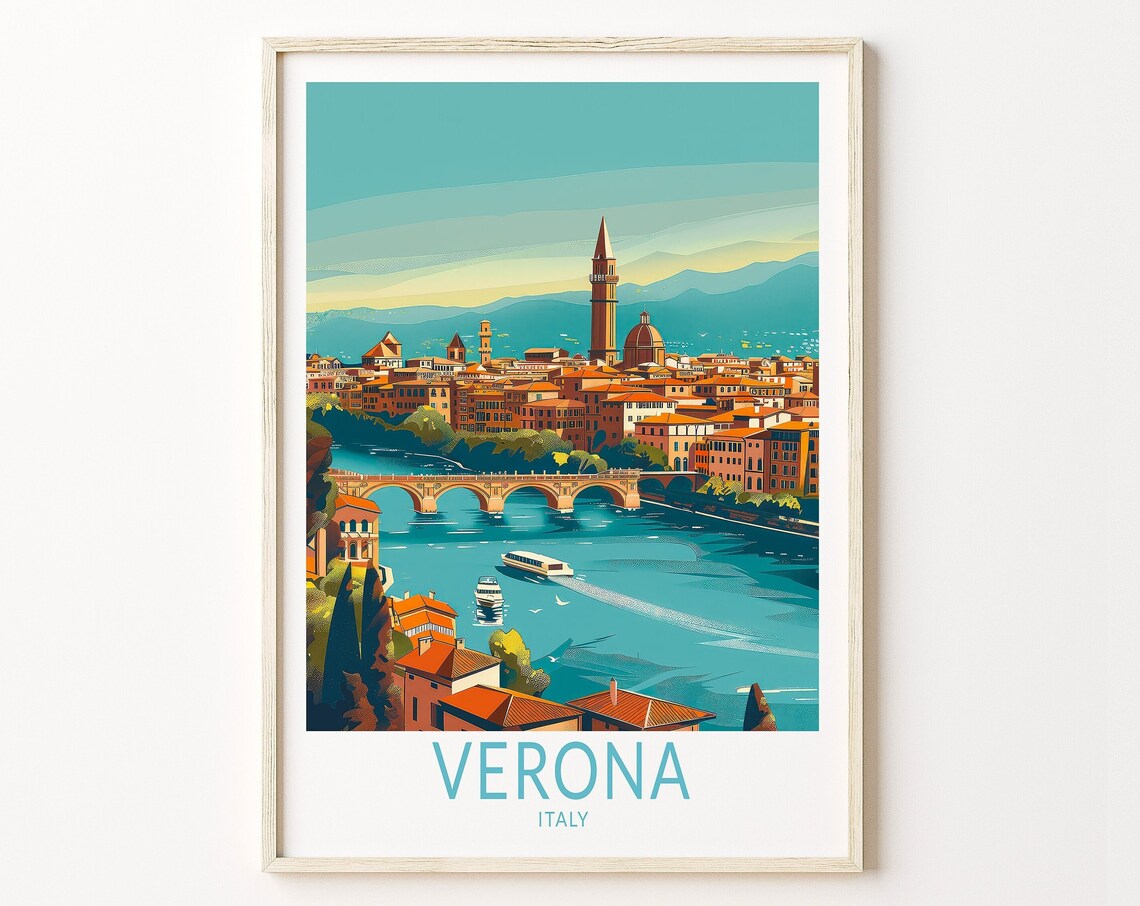 Verona Italy Travel Poster, City Travel Art Print