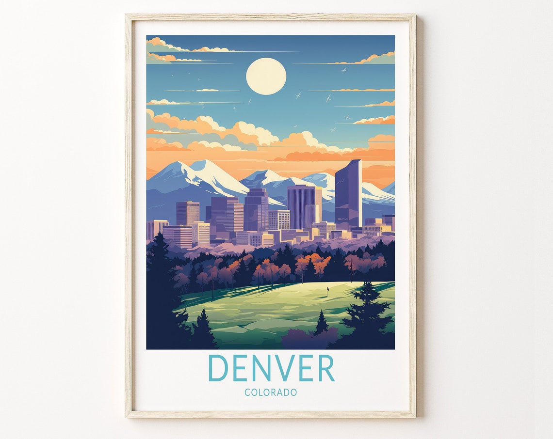 Denver City Colorado Travel Print Denver Pikes Peak Travel Poster Print Colorado City Wall Art Pikes Peak Colorado Travel Wall Decor