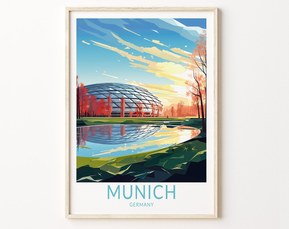 Munich Germany Allianz Arena Stadium Sunset Reflection Poster