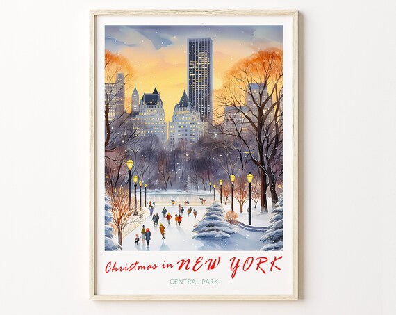 Central Park New York Christmas Travel Poster