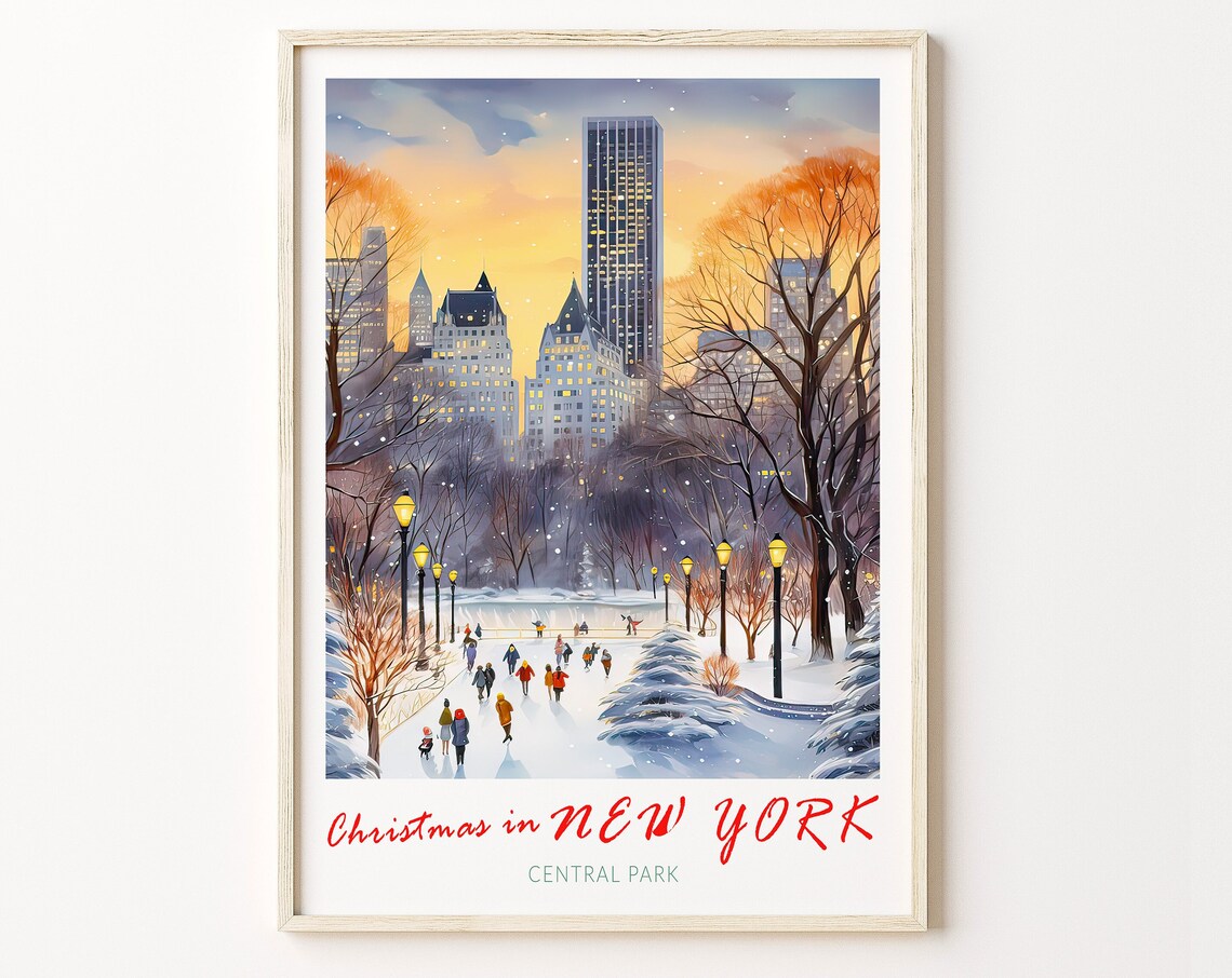 Central Park New York Christmas Travel Poster