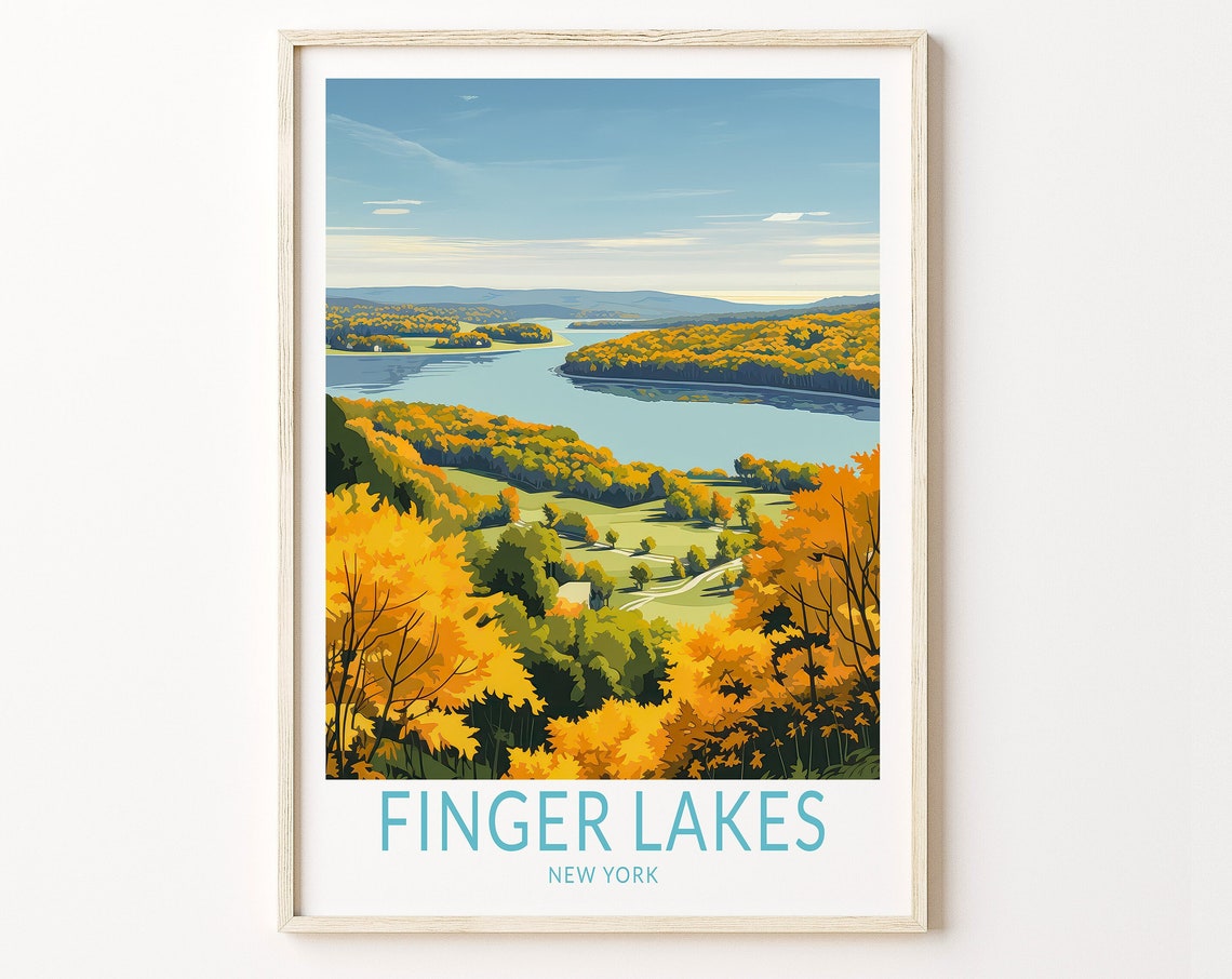 Finger Lakes New York Travel Poster Finger Lakes Lake Ontario Travel Wall Art Personalized Travel Gifts Custom Traveler Poster