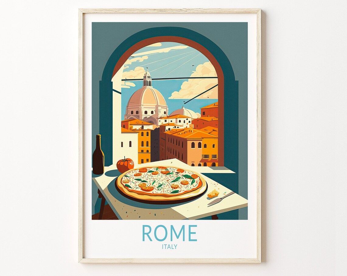 Rome Italy Travel Poster, Italian Food Wall Art