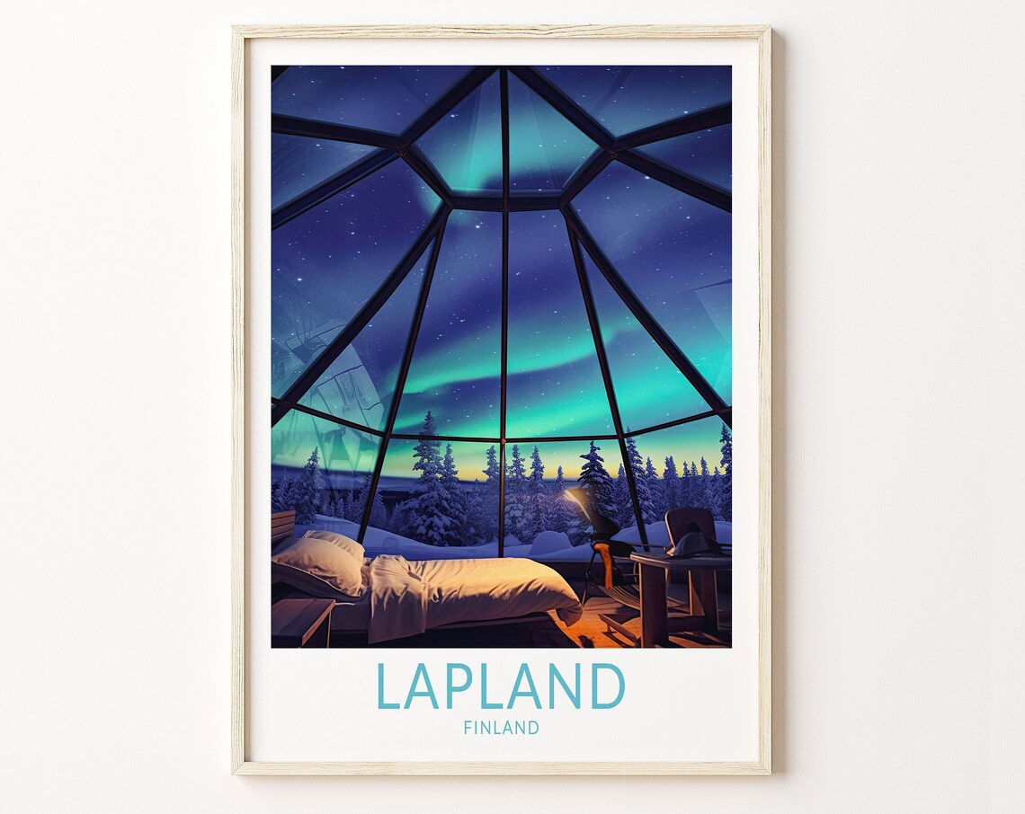 Lapland Northern Lights Travel Poster, Finland