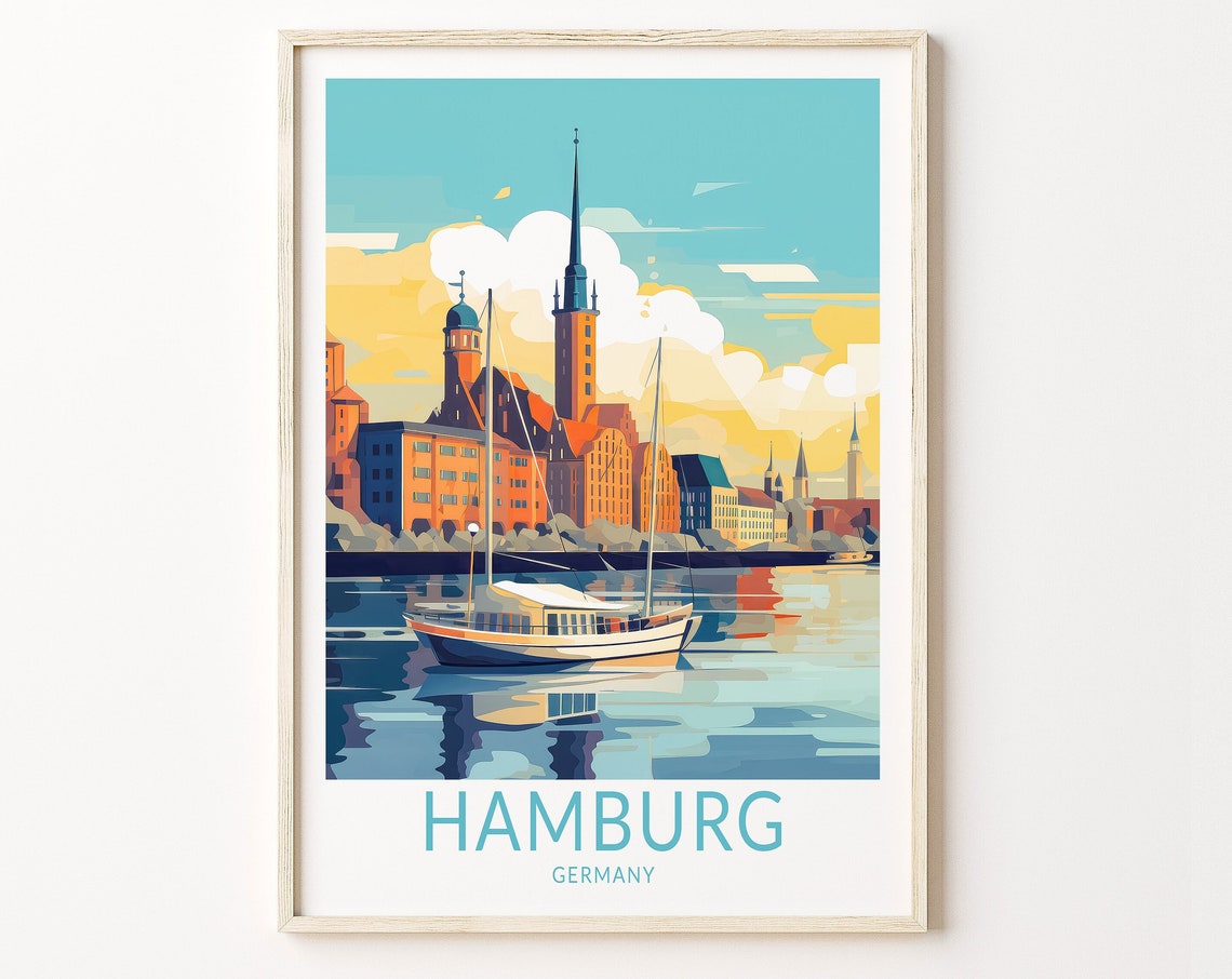 Hamburg Germany Travel Poster Wall Art Hamburg Germany Travel Poster Europe Travel Poster Germany Hamburg Traveler Home Dcor