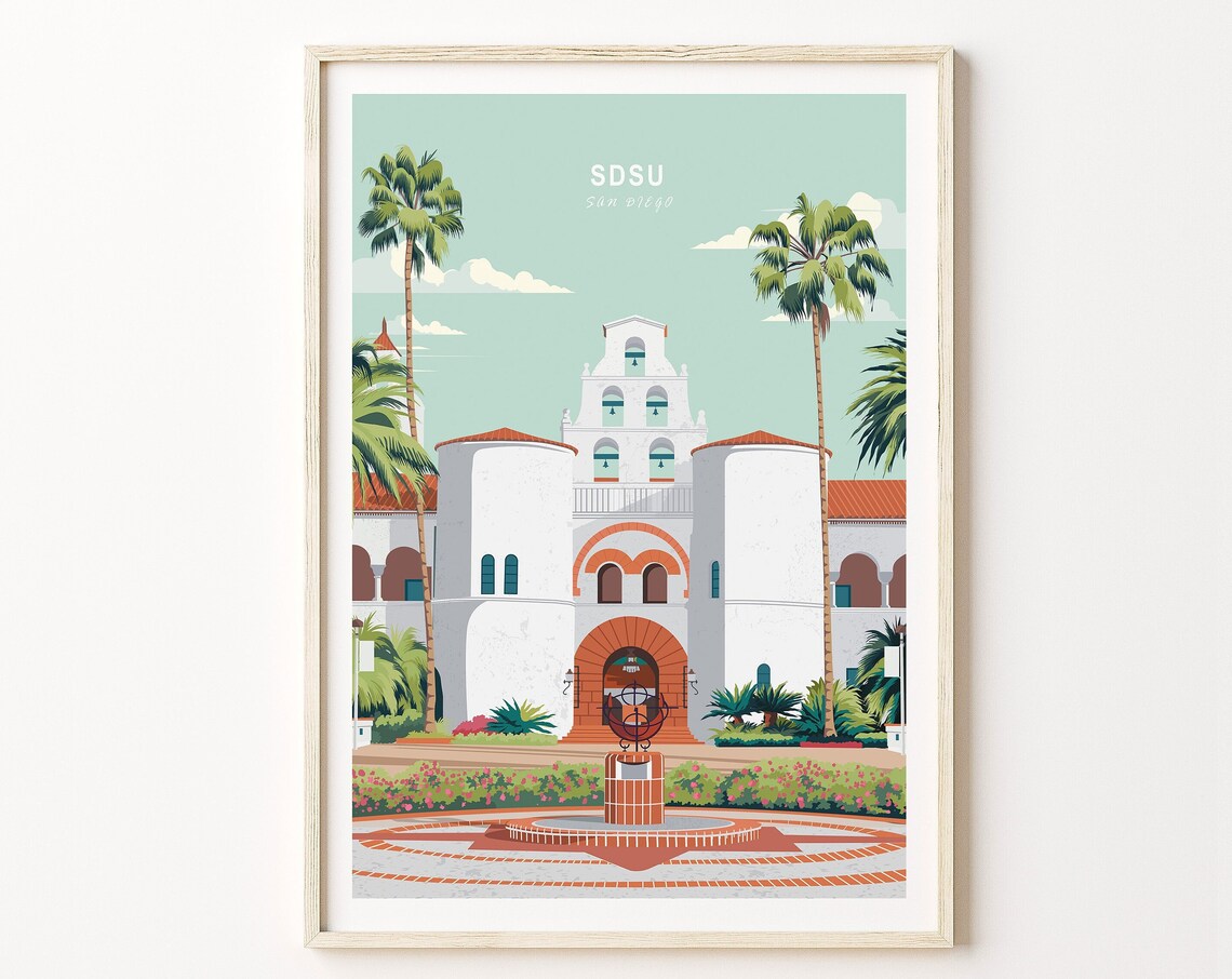 San Diego State University SDSU Campus Hepner Hall Travel Poster