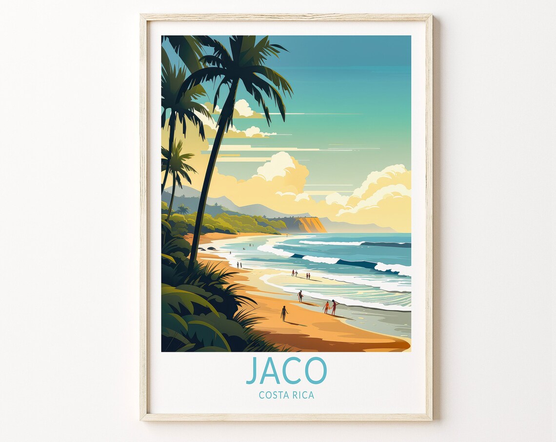 Jaco Costa Rica Palm Beach Surfers Vintage Travel Art Poster