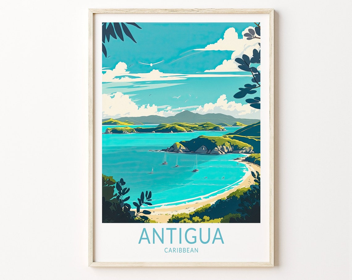 Antigua Caribbean Travel Poster Wall Art Caribbean Poster Antigua Caribbean Wall Art Antigua And Barbuda Travel Print Caribbean Travel